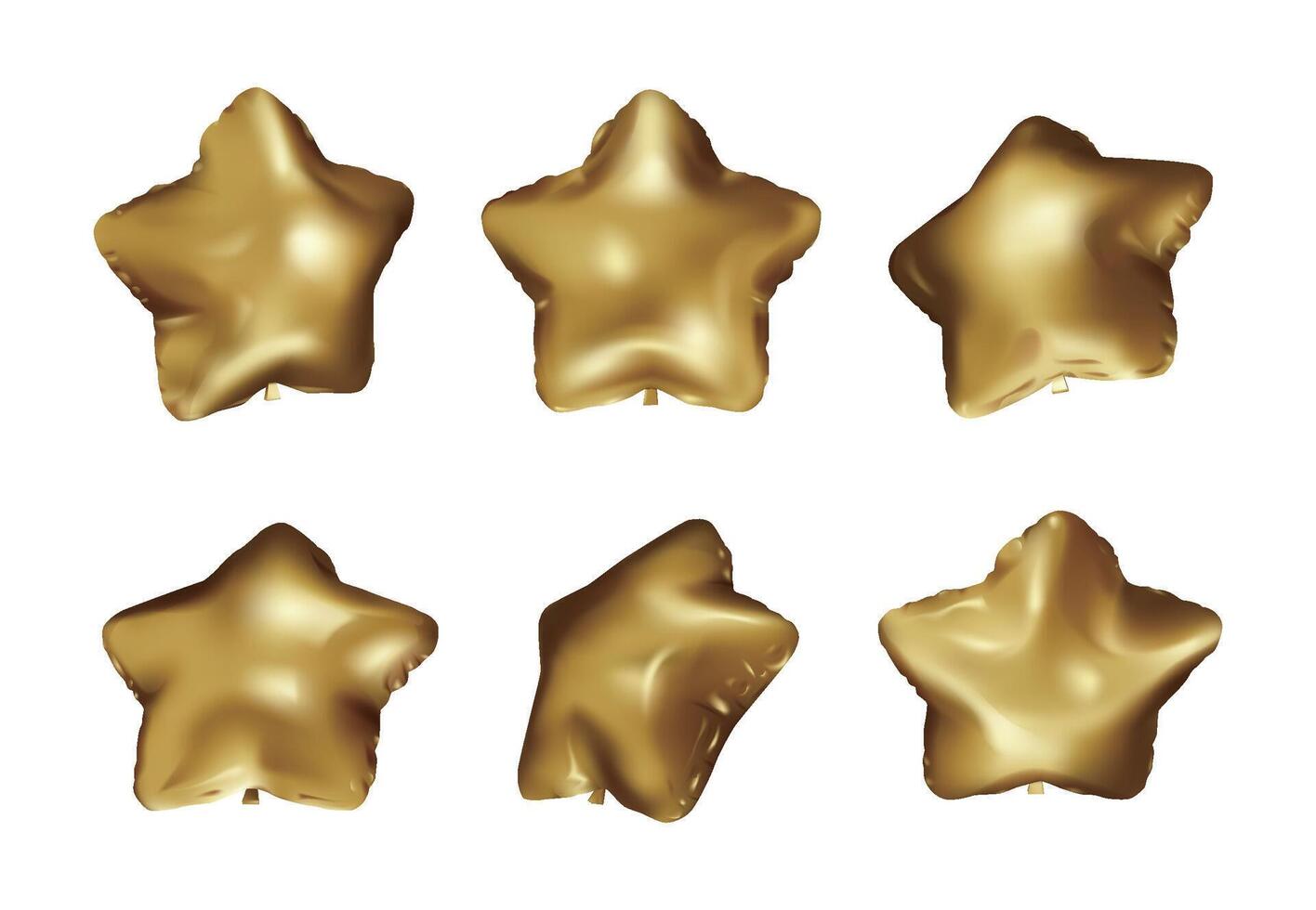 Set of golden star balloons from different angles vector