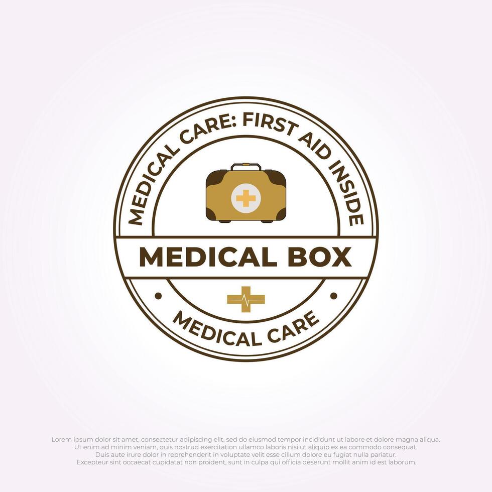 primero ayuda equipo emblema logo diseño icono. médico caja ilustración Insignia vector