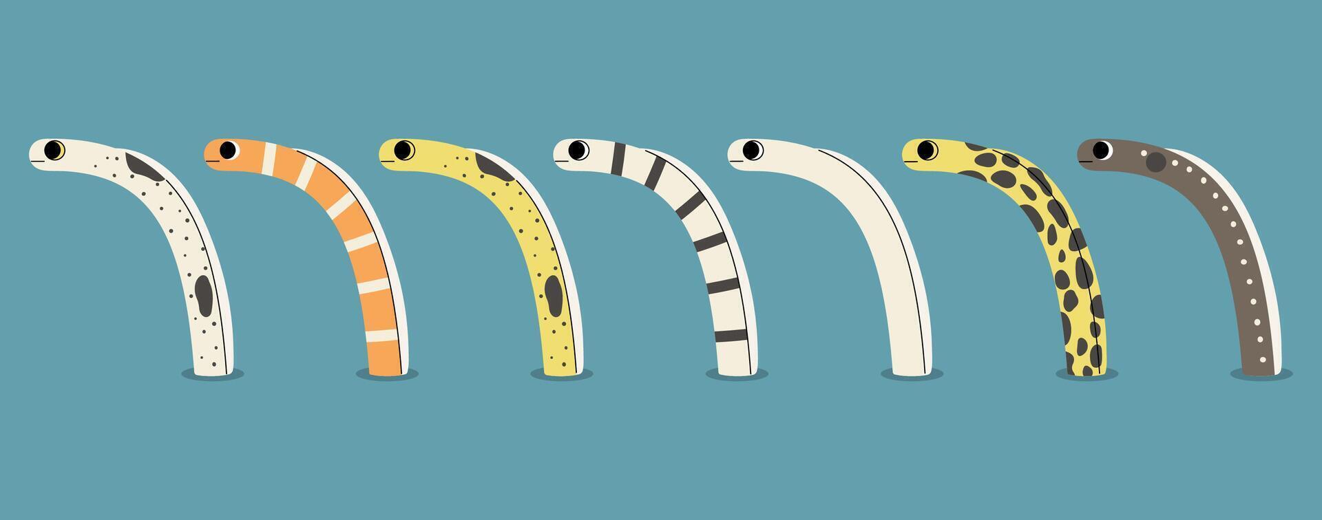 Garden eel on a blue background, illustration. vector