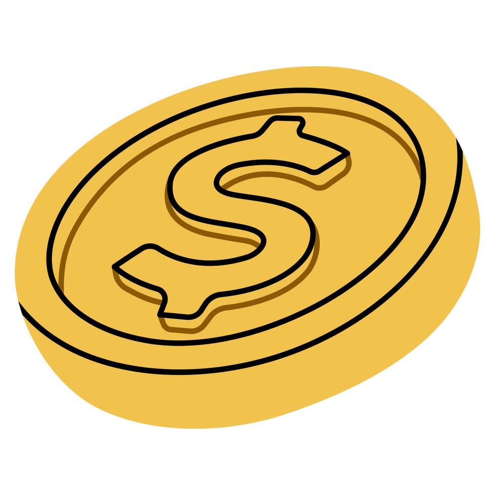 Coin cartoon 6 cute on a white background, illustration. vector