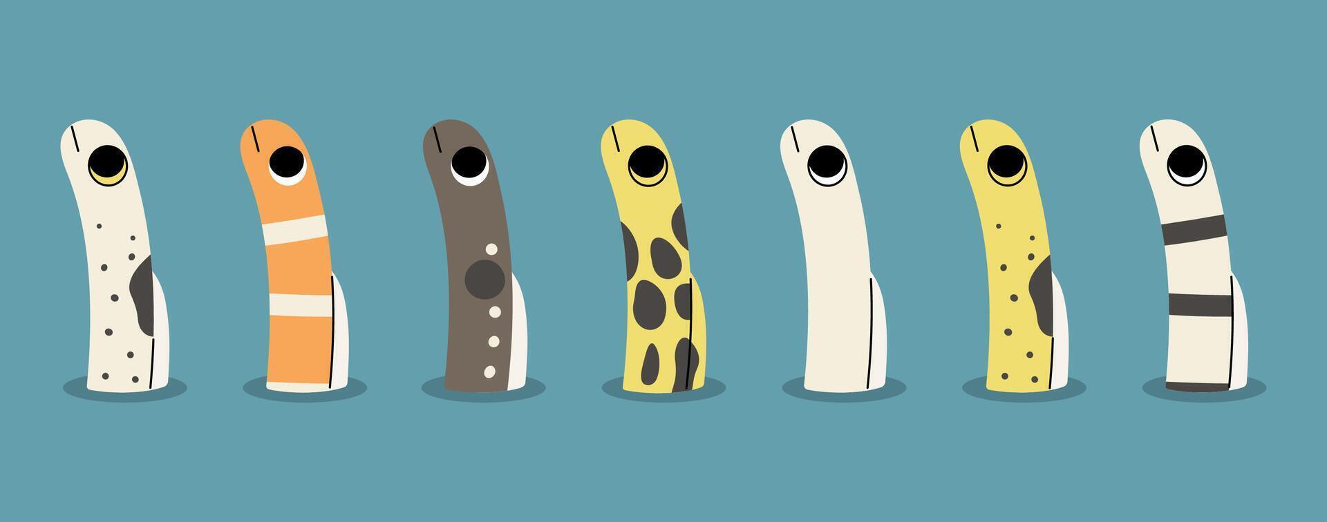 Garden eel cute on a blue background, illustration. vector