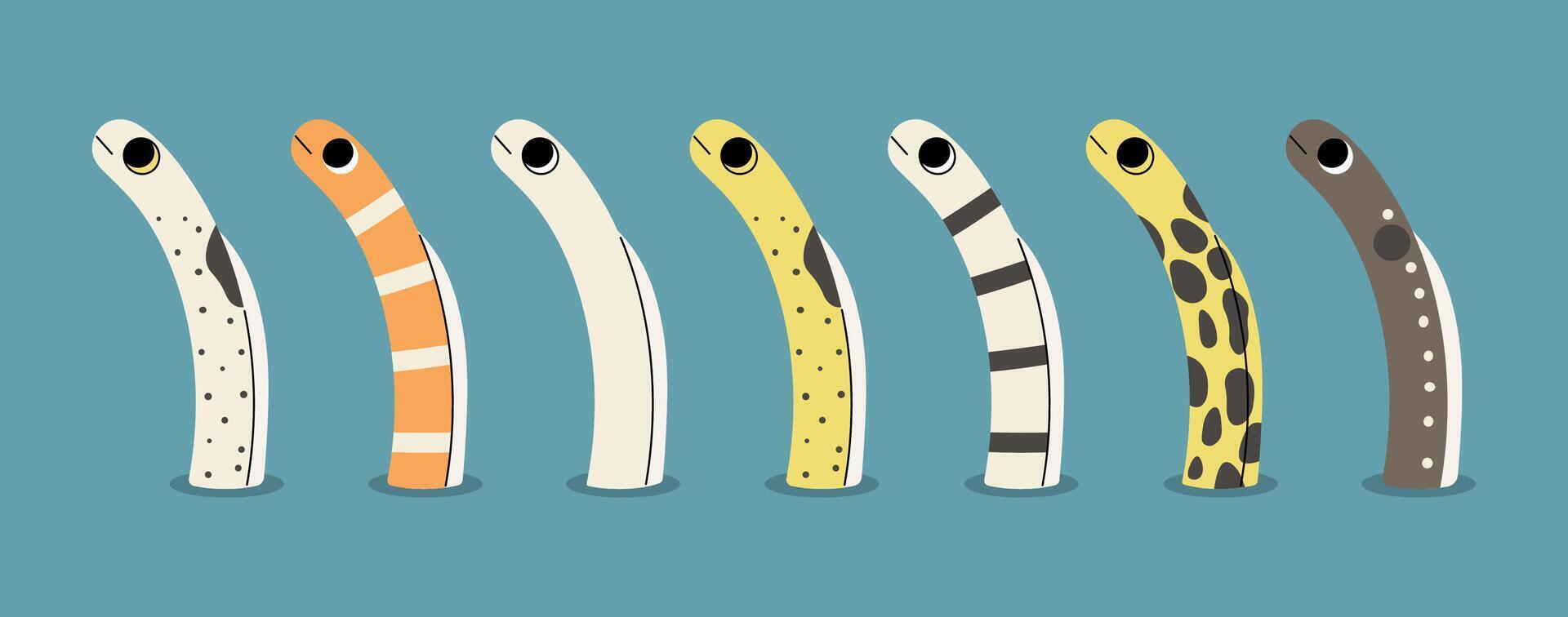 Garden eel 3 cute on a blue background. vector