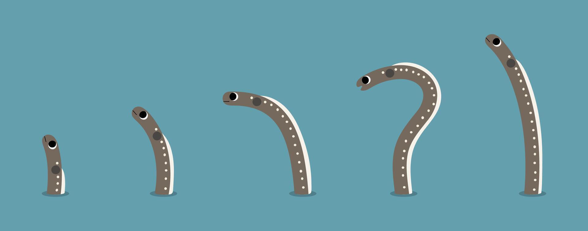 Spaghetti garden eel cute on a blue background, illustration. vector