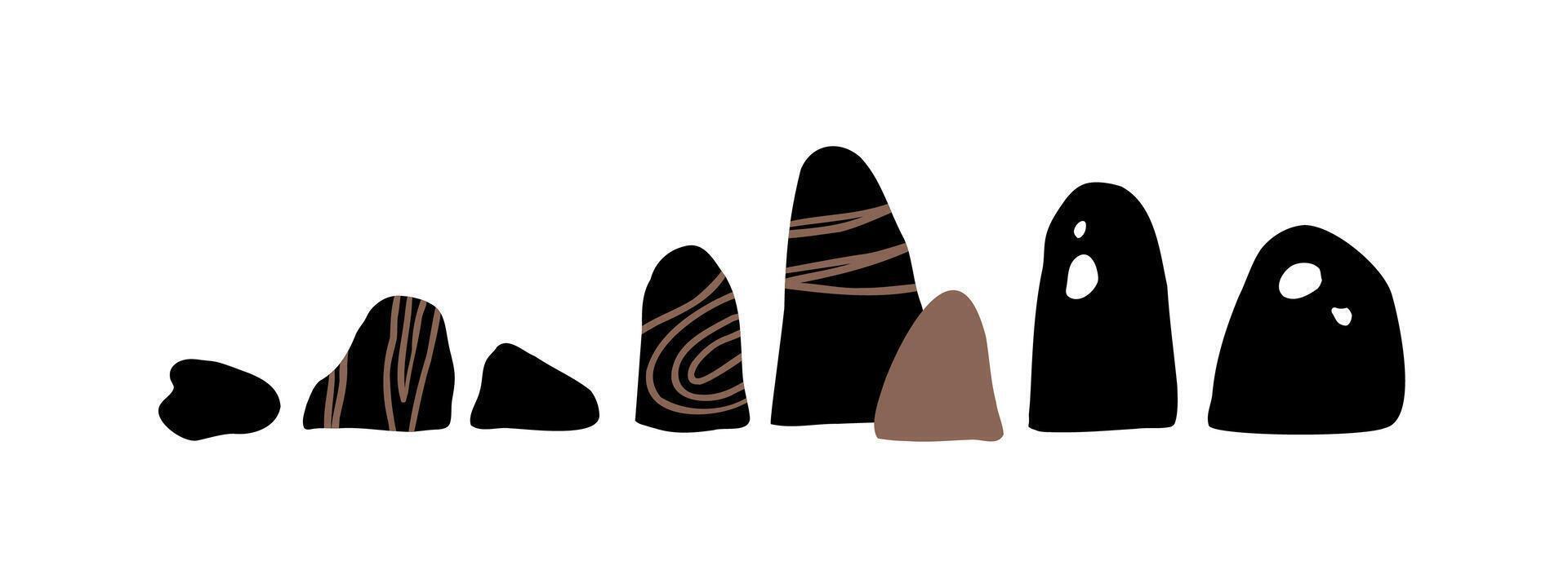 A set of stones of different shapes drawn by hand. Flat illustration. vector