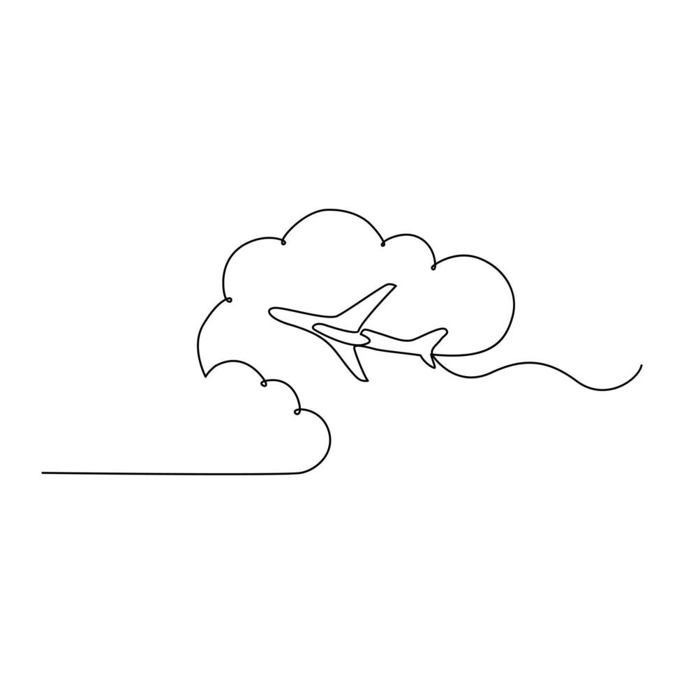 Continuous one line art drawing Plane flying in the sky stock illustration vector