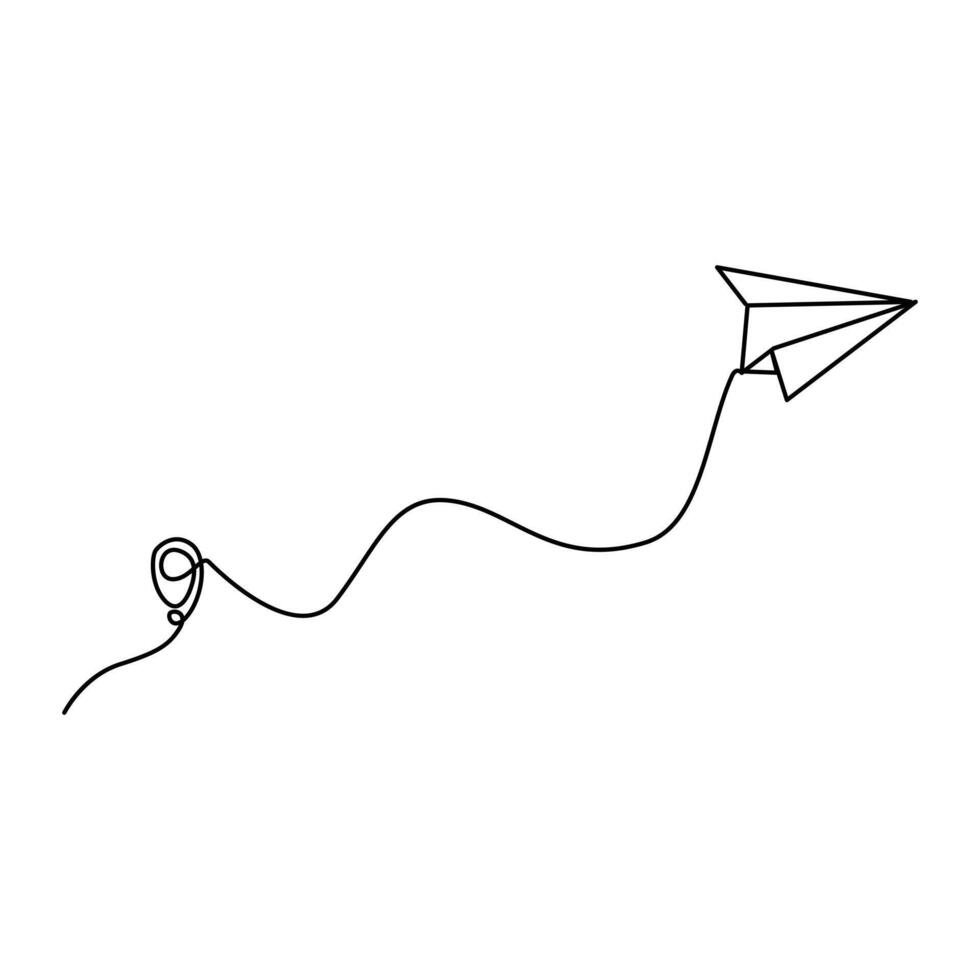 Continuous one line art drawing flying paper plane vector