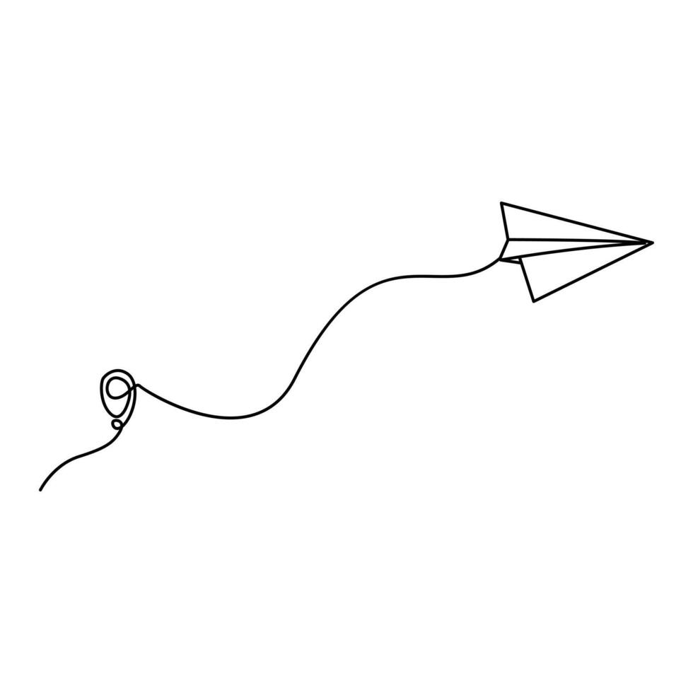 Continuous one line art drawing flying paper plane illustration vector