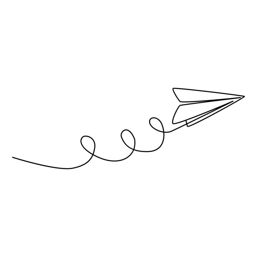 Continuous one line art drawing flying passenger plane vector