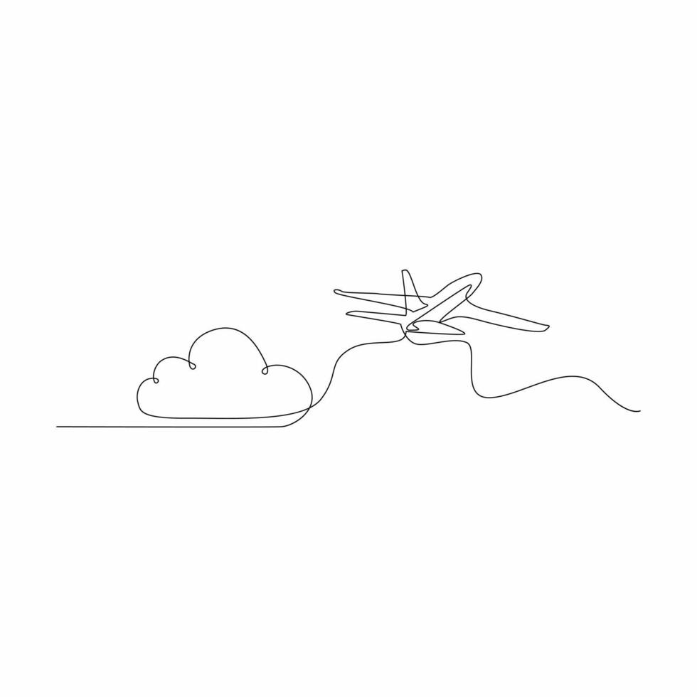 Continuous one line art drawing Plane flying in the sky stock vector