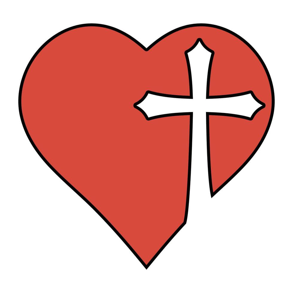 Cross crucifixion heart, logo religious community, symbol love faith God vector