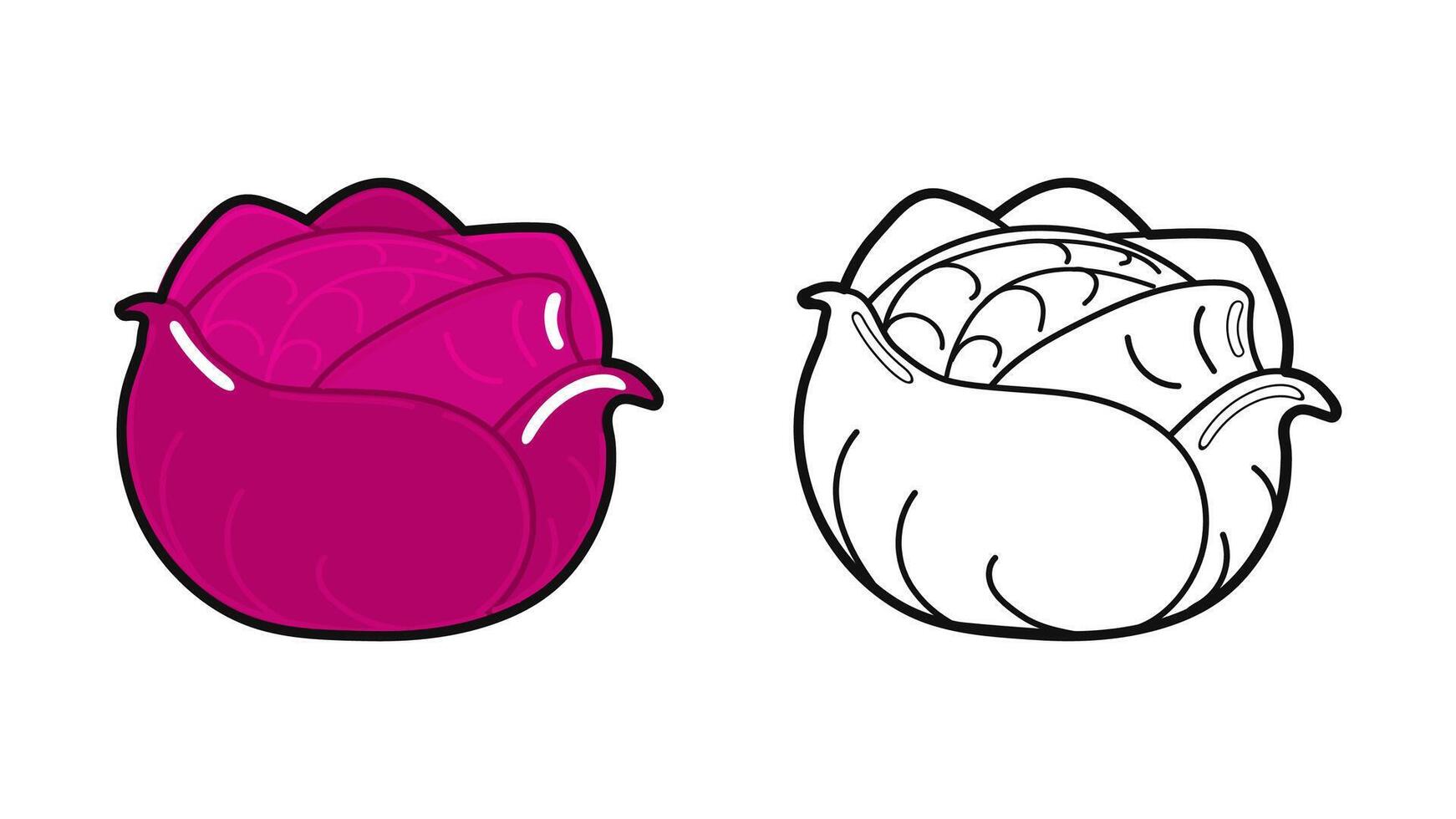 Funny cute happy red Cabbage characters bundle set. Hand drawn cartoon kawaii character illustration icon. Cute red Cabbage. Outline cartoon illustration for coloring book vector