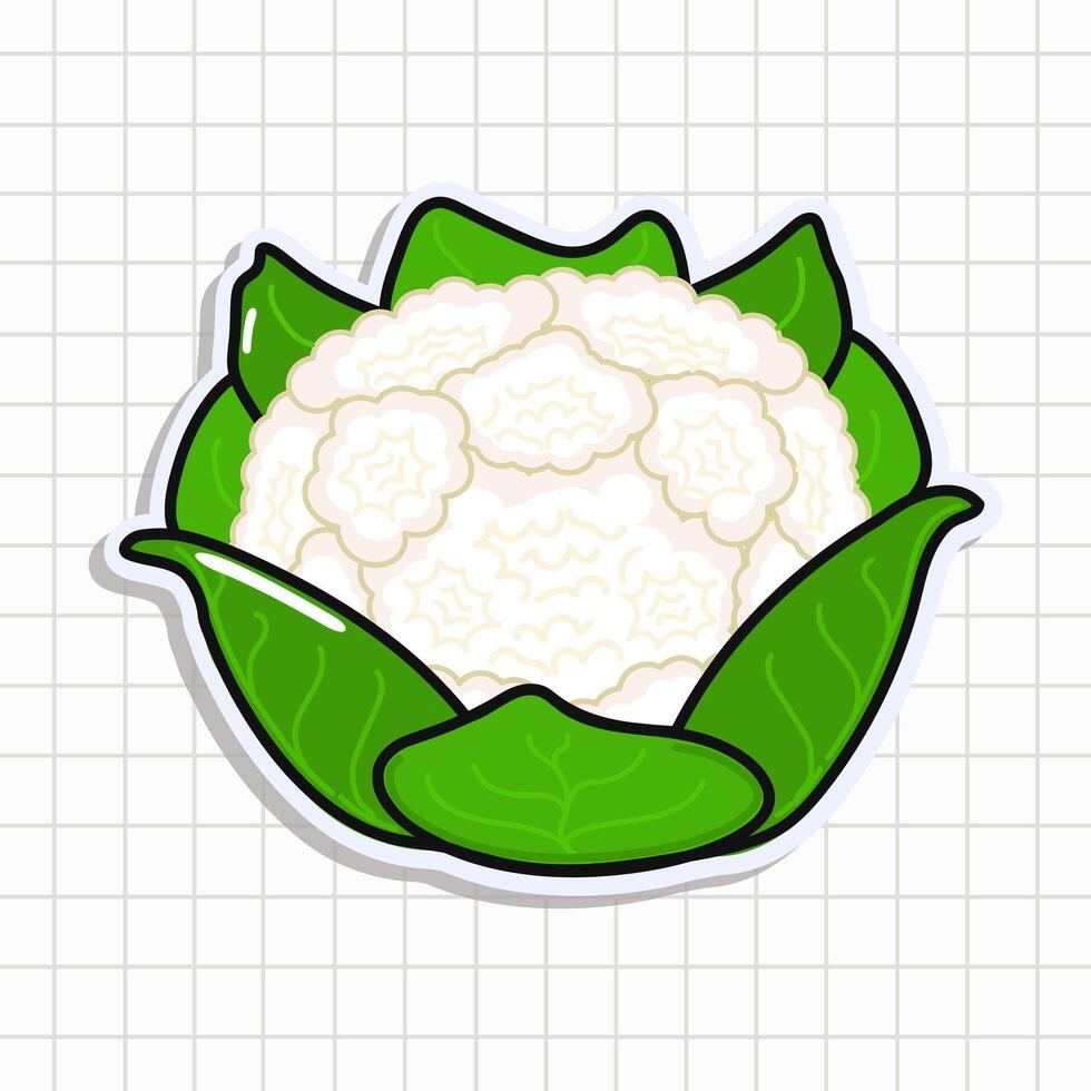 Cute funny Cauliflower sticker. hand drawn cartoon kawaii character illustration icon. Isolated on background. Cabbage card character concept vector