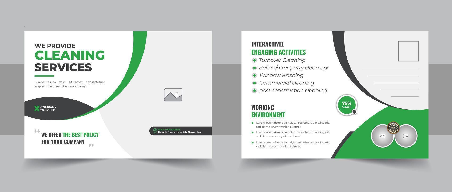 Cleaning service agency eddm postcard template design or Professional cleaning services eddm postcard template design layout vector