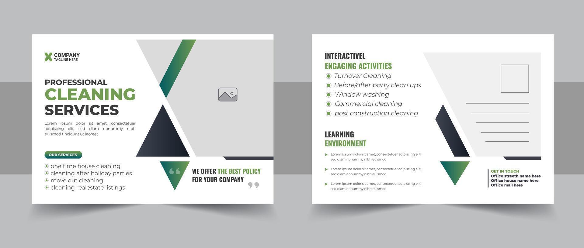 Cleaning service agency postcard template design or Professional cleaning services eddm postcard template design layout vector