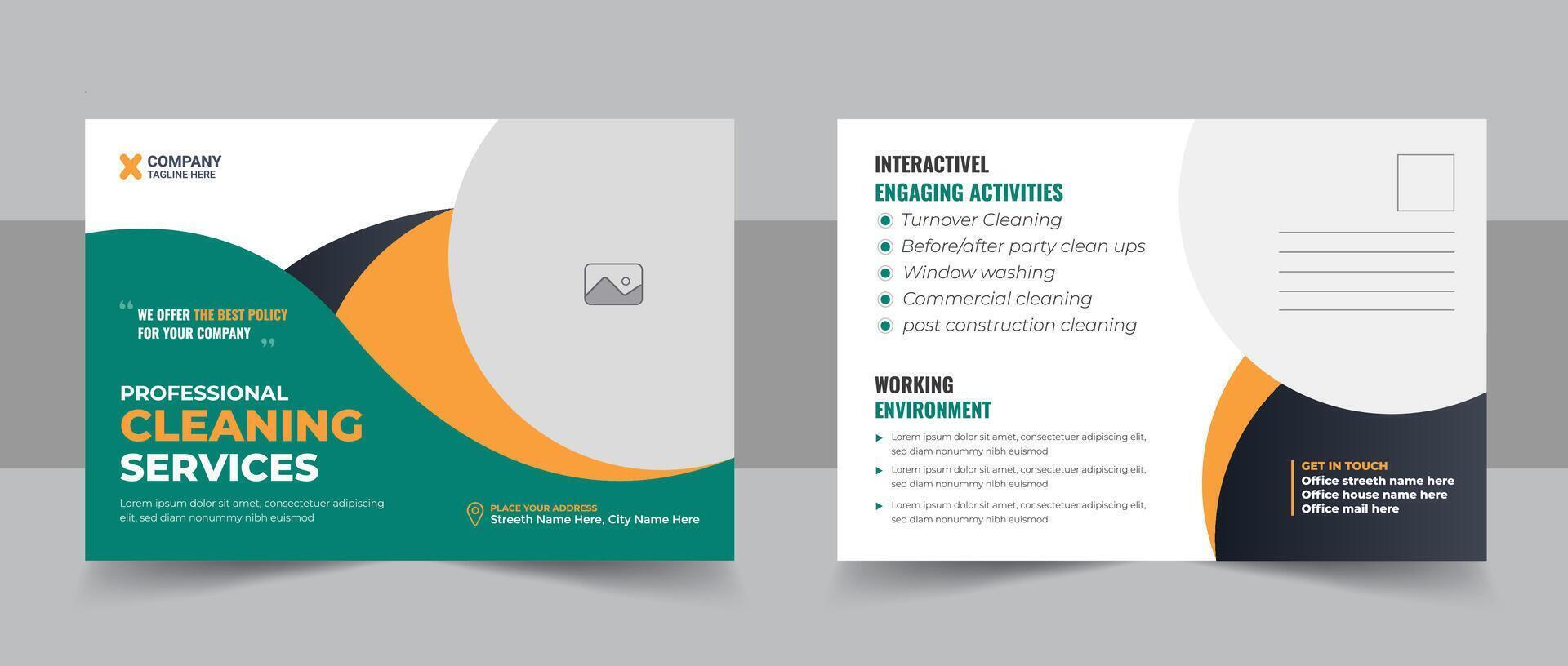 Cleaning service business postcard template or Professional cleaning services eddm postcard template design layout vector