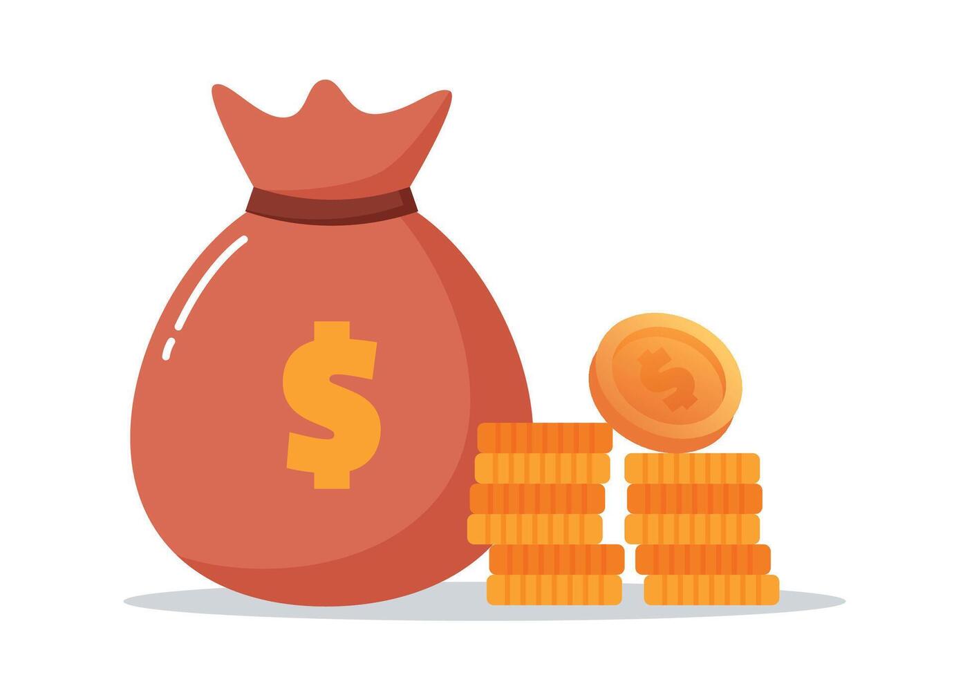 Money bag and stack of gold coins vector