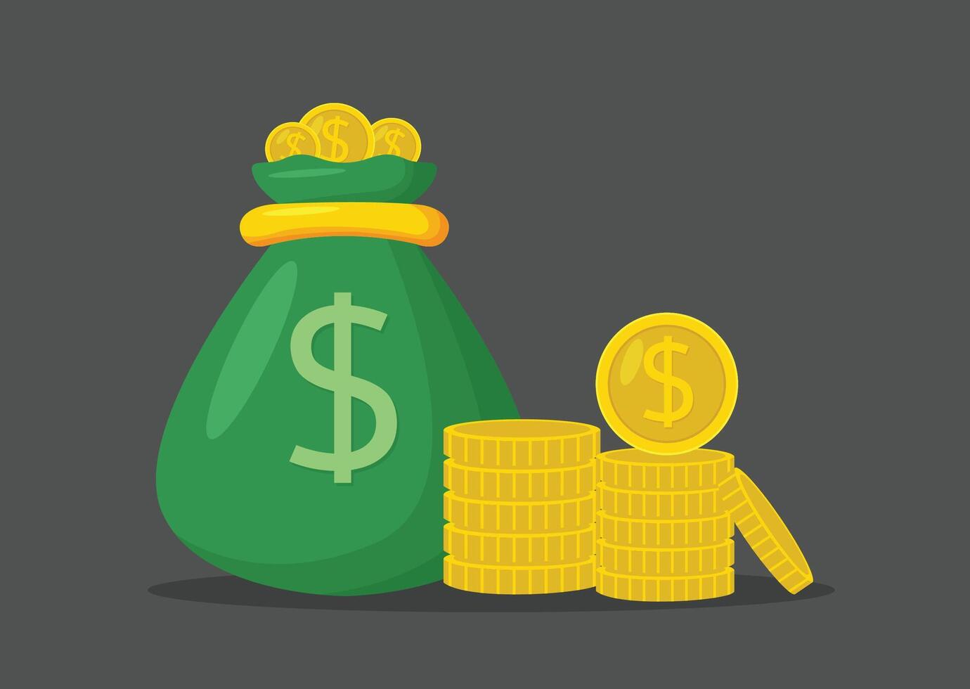 Money bag and stack of gold coins vector