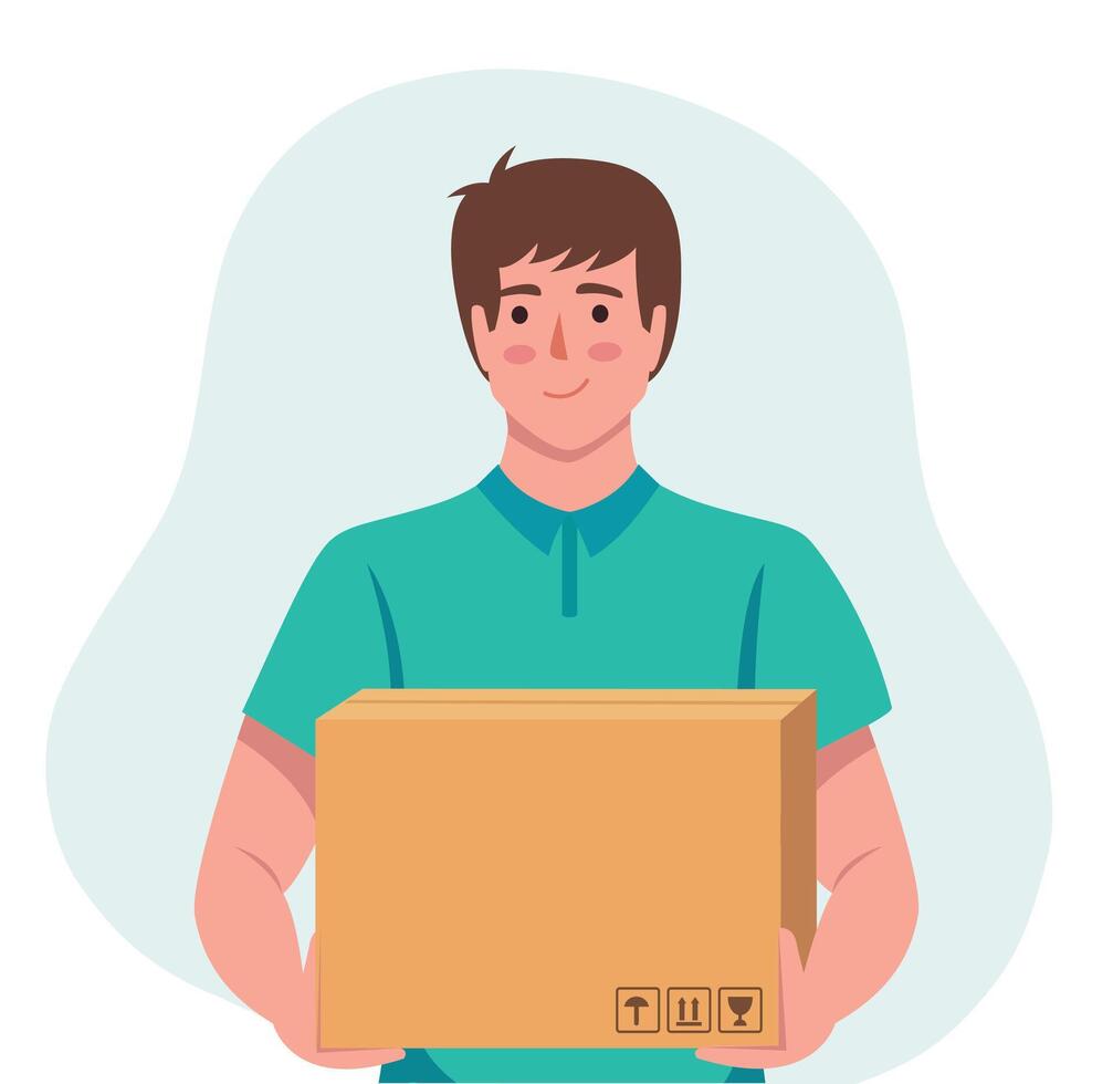 delivery man holding delivery box vector