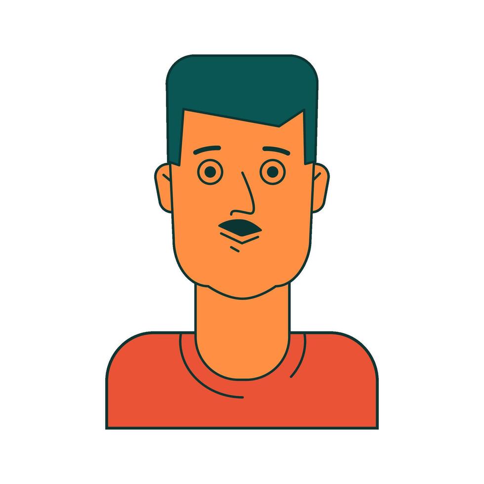 Face of young man with mustache and green hair in orange t shirt. Illustration for websites, avatar, card and more design vector