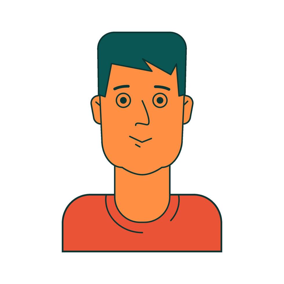 Face of young man with green hair in orange t shirt. Isolated illustration for websites, avatar, card and more design vector