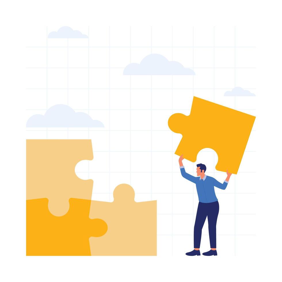 People holding connection jigsaw puzzle stock market and successful concept vector