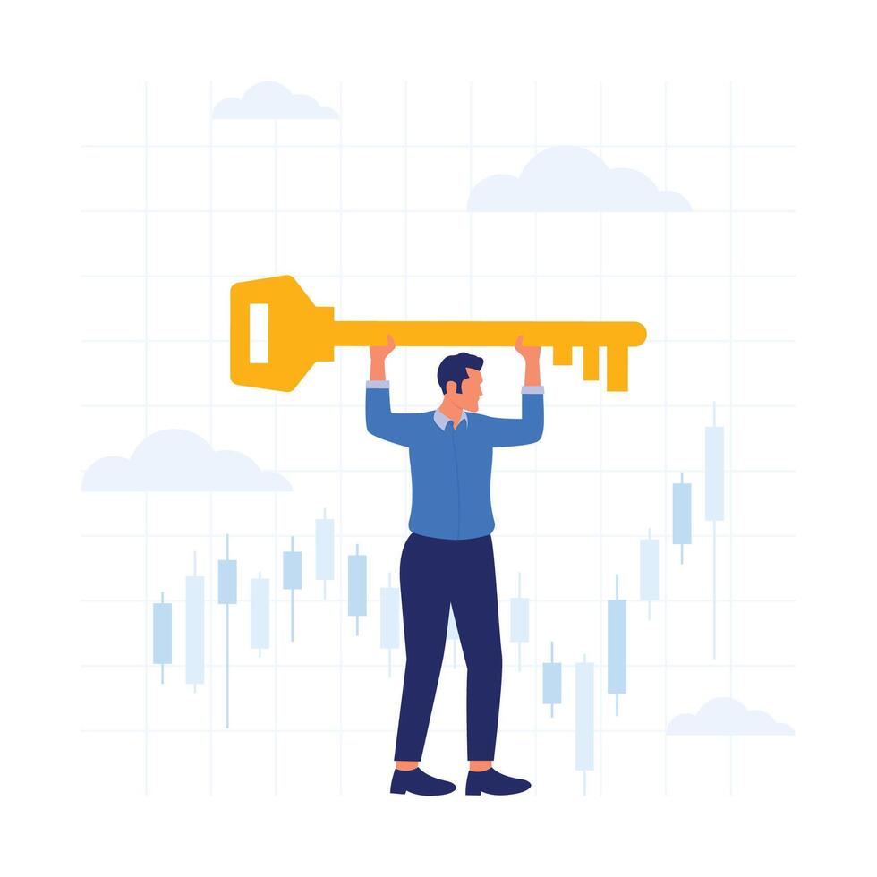 People holding key to success on business graph or stock market vector