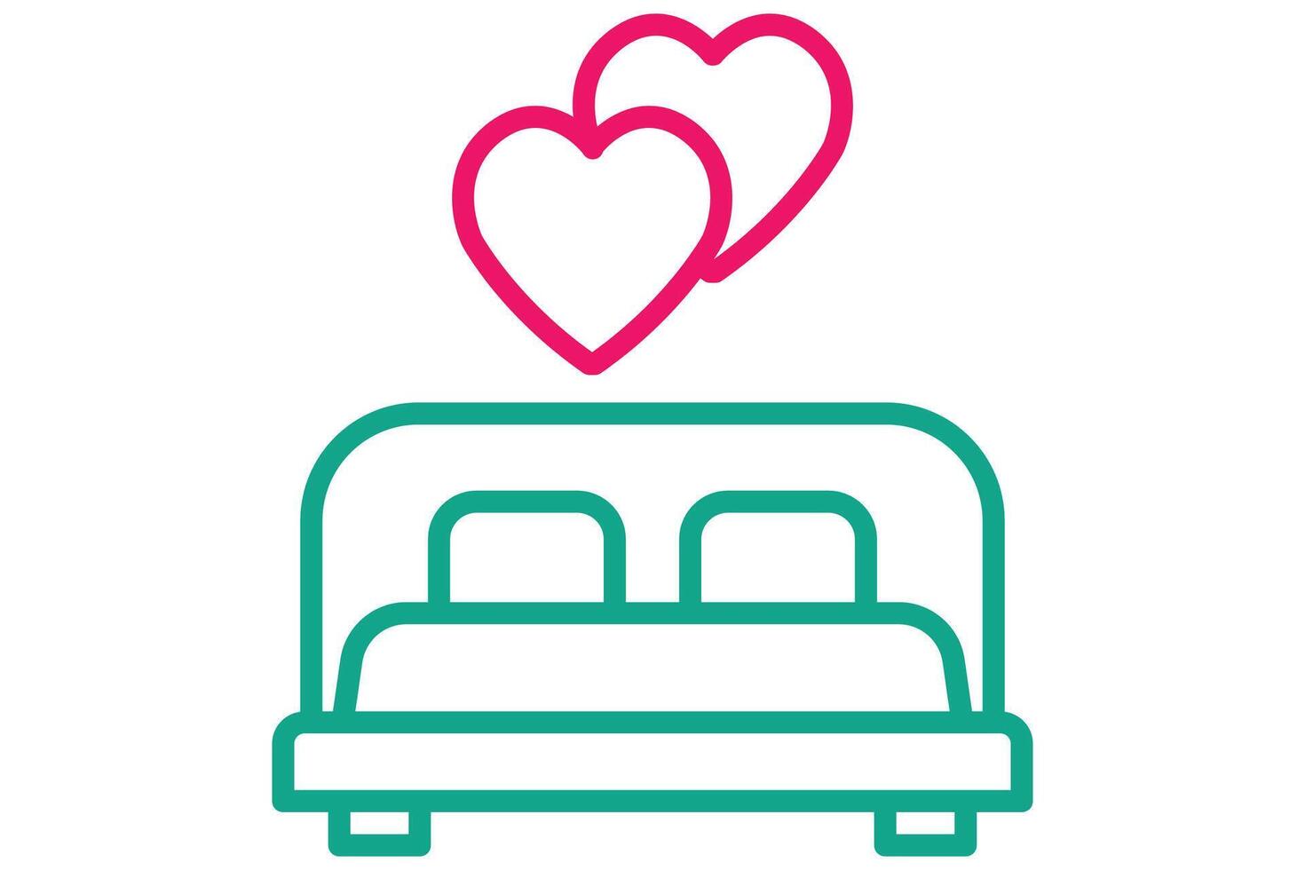 first night icon. bed with heart. icon related to wedding. line icon style. wedding element illustration vector