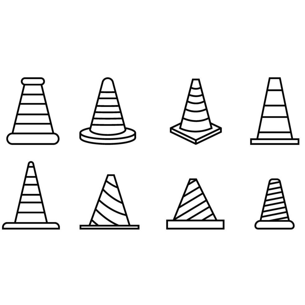Traffic cone icon set. Road token. Accident symbol collection. Crash logo. vector