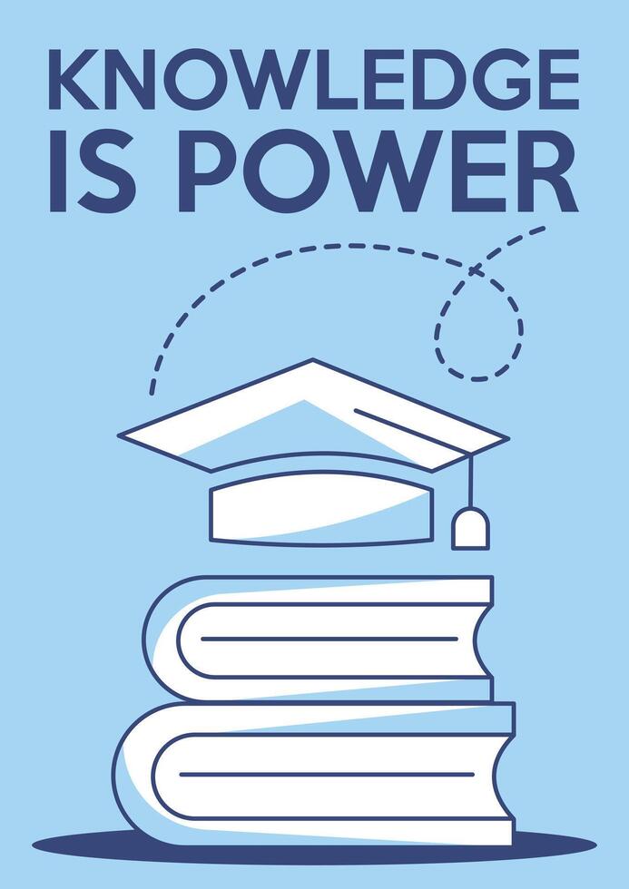 Stack of books and academic cap. Knowledge is power, education concept, increasing knowledge, personal growth, way to success. Minimalist poster, a4 format. For banner, cover, web vector