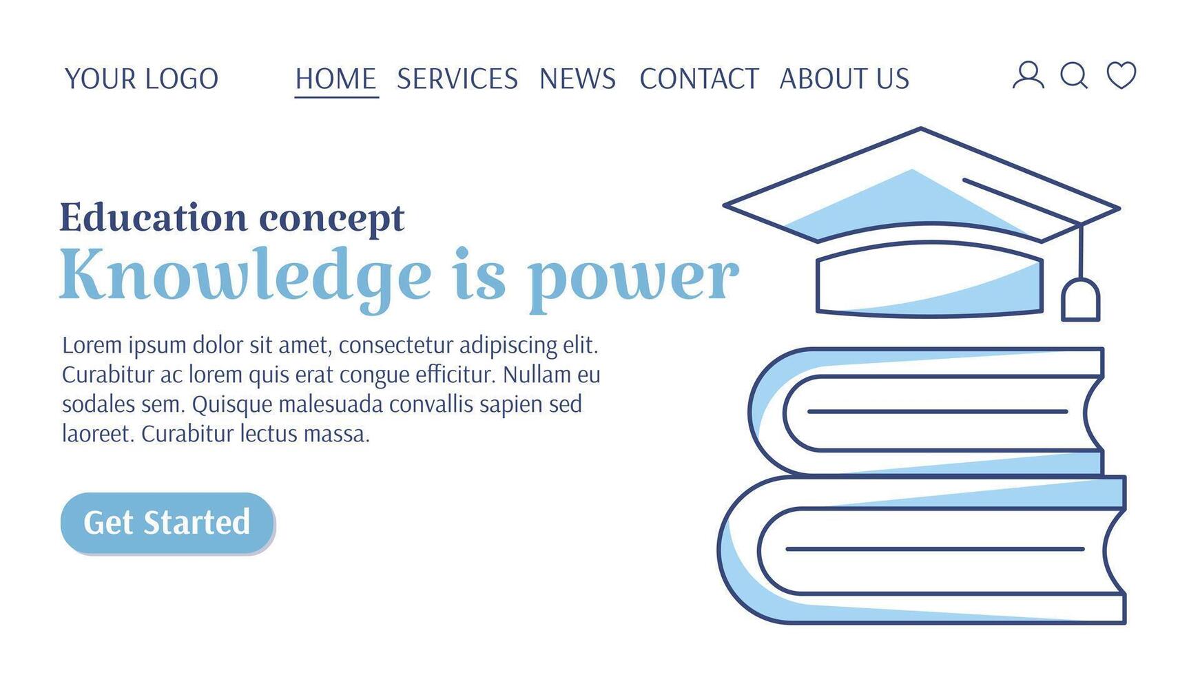 Stack of books and academic cap. Knowledge is power, education concept, increasing knowledge, personal growth, way to success. Template for web, banner, landing page, website, startup. vector