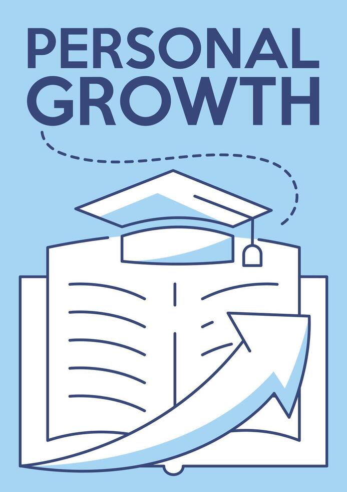 Open book with academic cap, up arrow. Improve your skills, education concept, increasing knowledge, personal growth, way to success. Minimalist poster, a4 format. For banner, cover, web vector