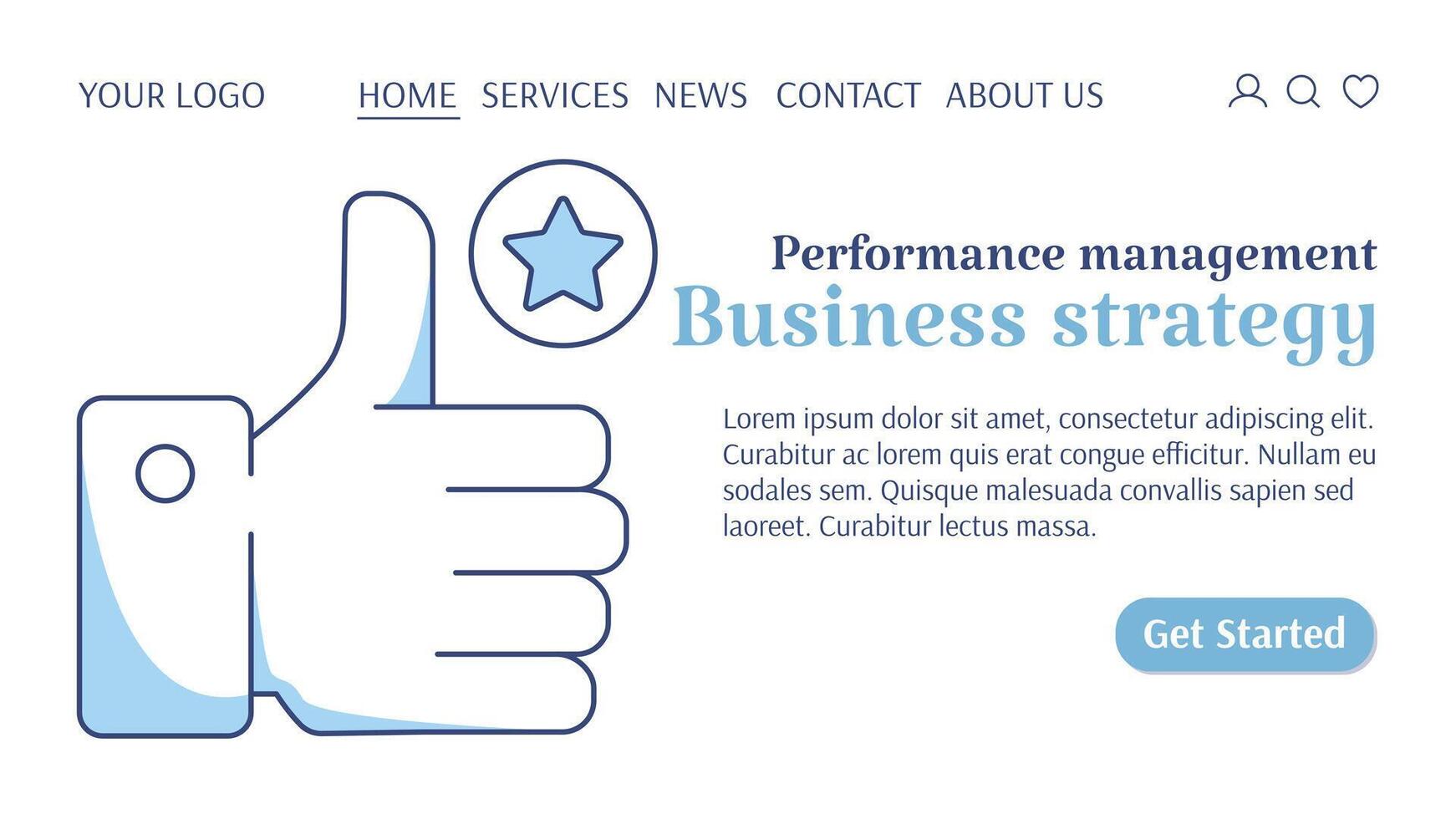 Assessing the quality of work like a business strategy, thumbs up. Performance management, professional development, career growth. Template for web, banner, landing page, website, startup. vector