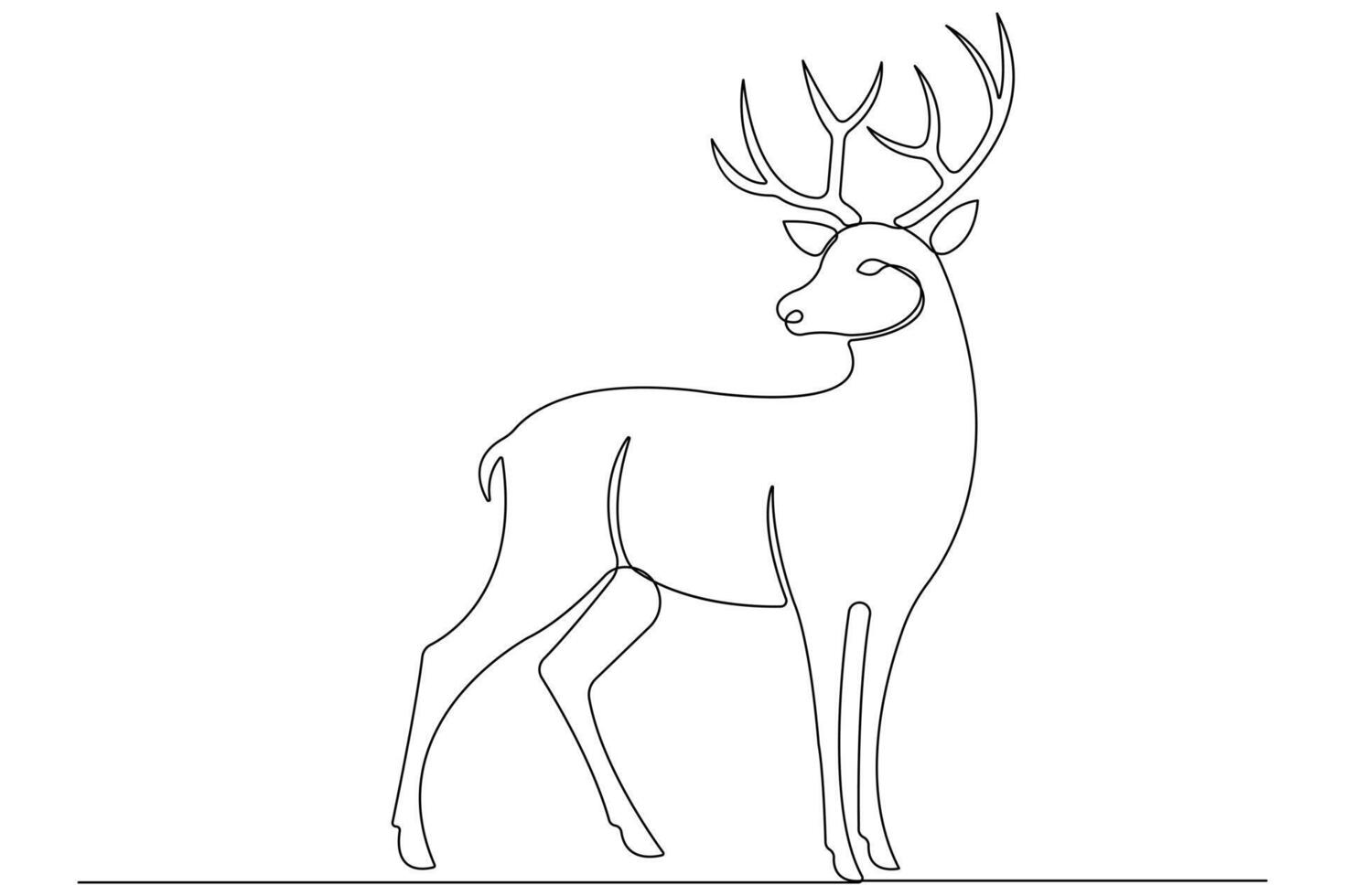 Continuous one line art drawing of wild animal deer outline illustration vector