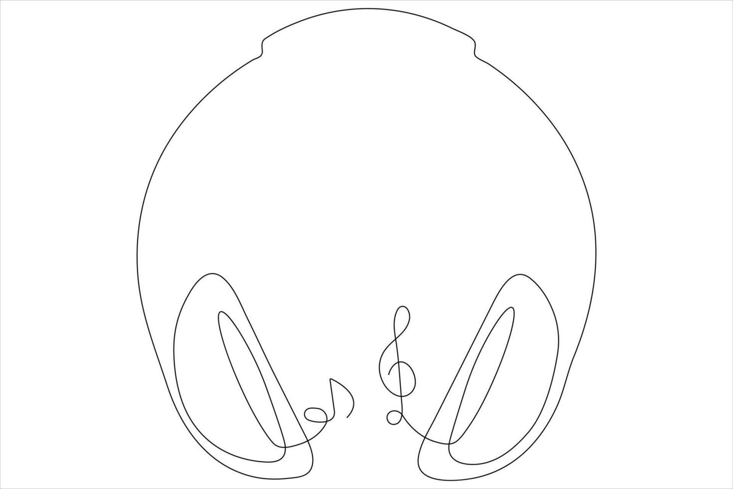 Headphones with music notes continuous one line drawing of musical symbol and vector