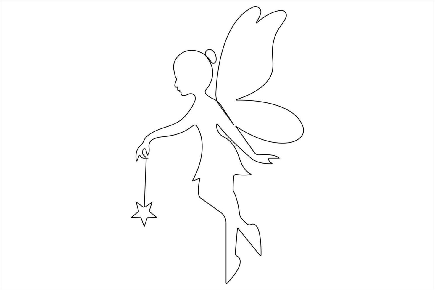 Fairy continuous one line art drawing of outline vector