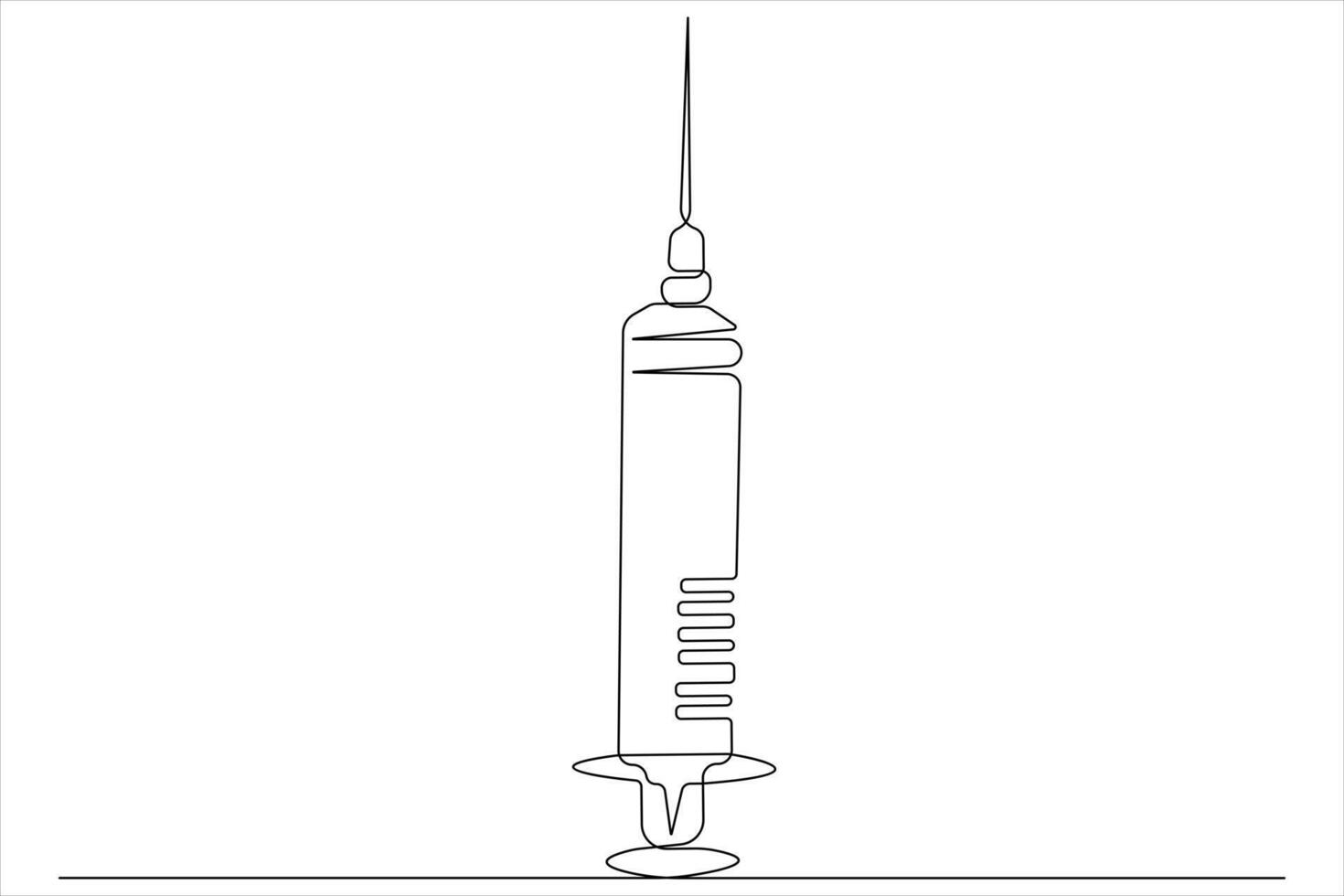One continuous line drawing of medical disposable plastic syringe with needle applicable for vaccine injection vector