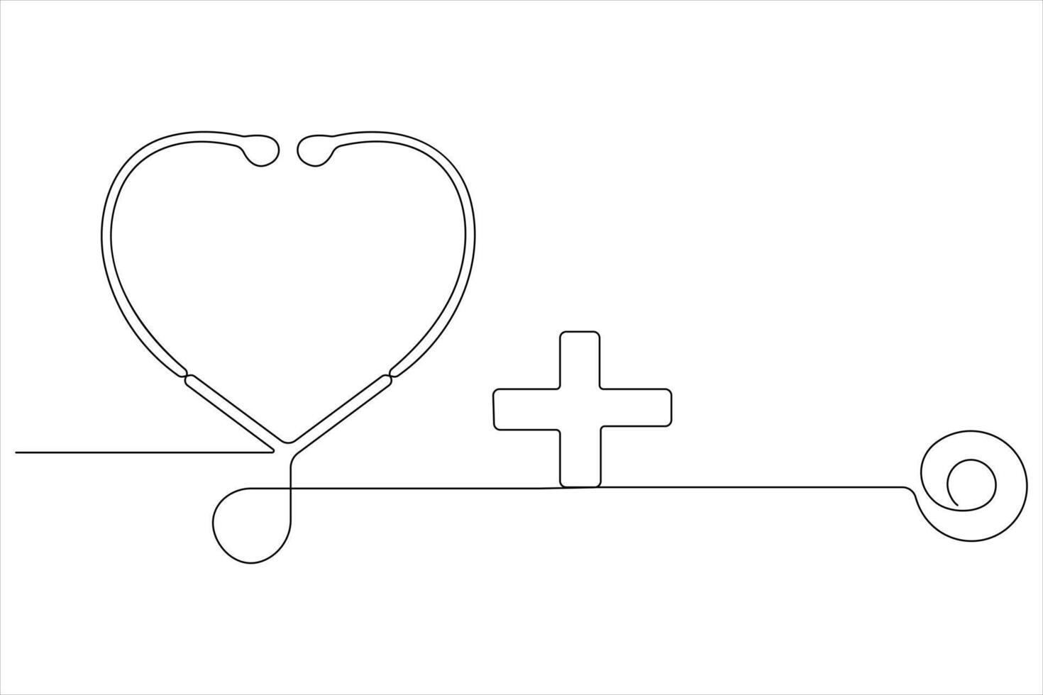 Continuous one line art drawing of stethoscope with love shape outline vector