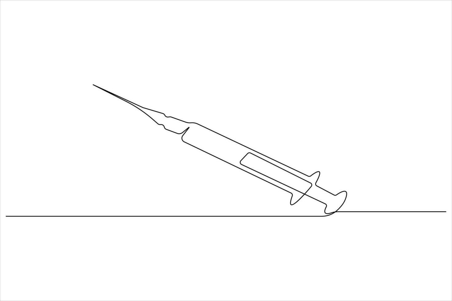 One continuous line drawing of medical disposable plastic syringe with needle applicable for vaccine injection vector