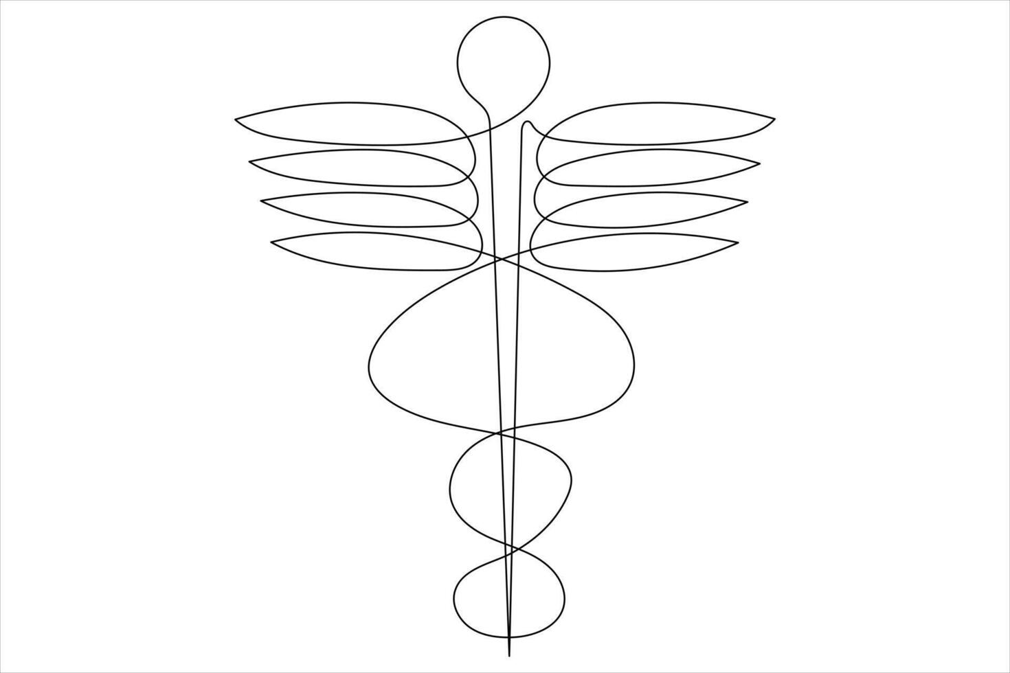 Continuous single line art drawing of caduceus as a symbol of medicine outline vector