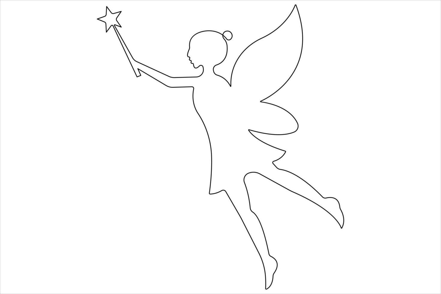 Fairy continuous one line art drawing of outline vector