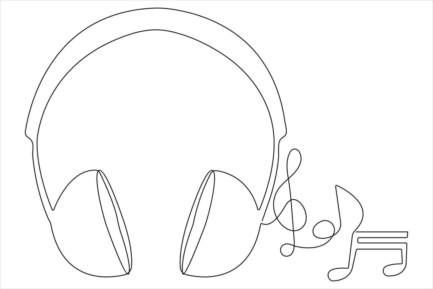 Headphones with music notes continuous one line drawing of musical symbol and vector