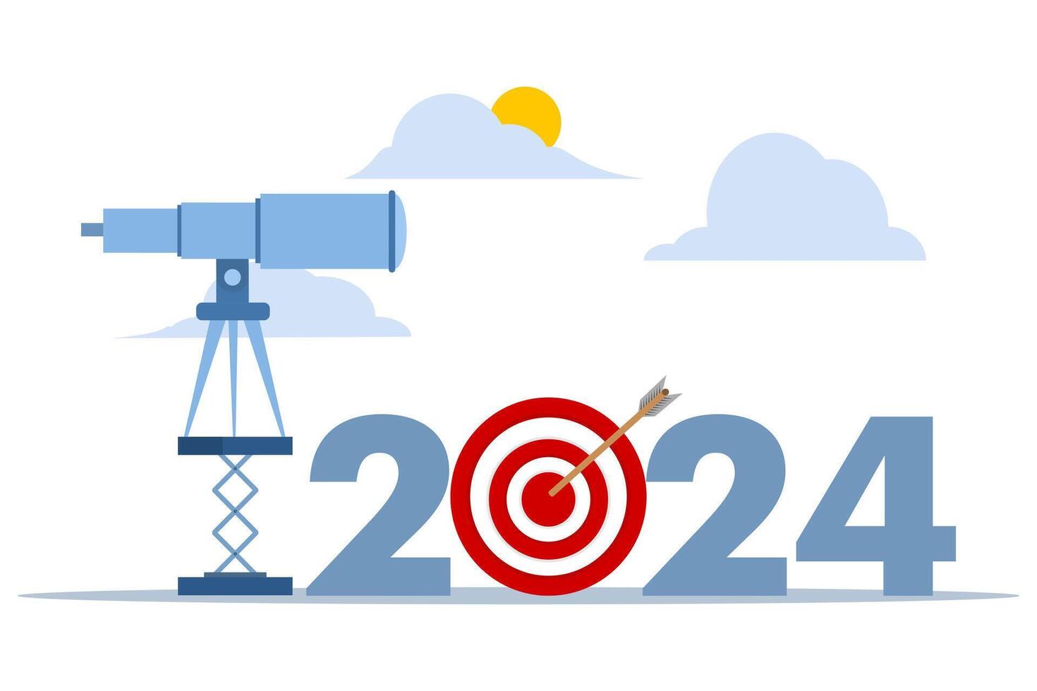 2024 Outlook Concept. Overview or analysis of the year. Forecast or vision of the future economy, future business opportunities or challenges, binocular opportunities in binocular future targets 2024. vector