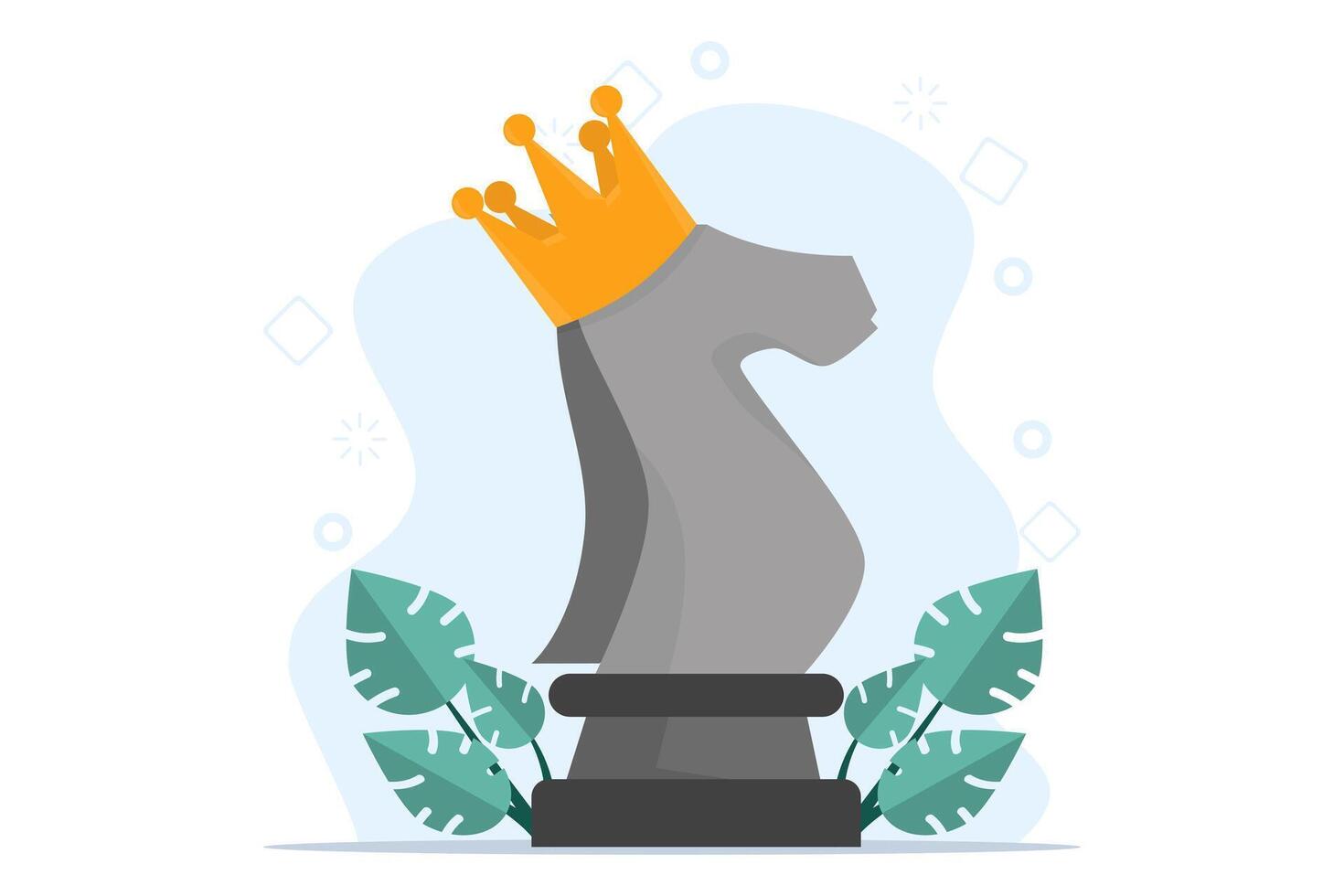 The concept of strategy to win business competition, challenges or business tactics to overcome obstacles, leadership to make decisions, directing a chess knight who is crowned king. vector