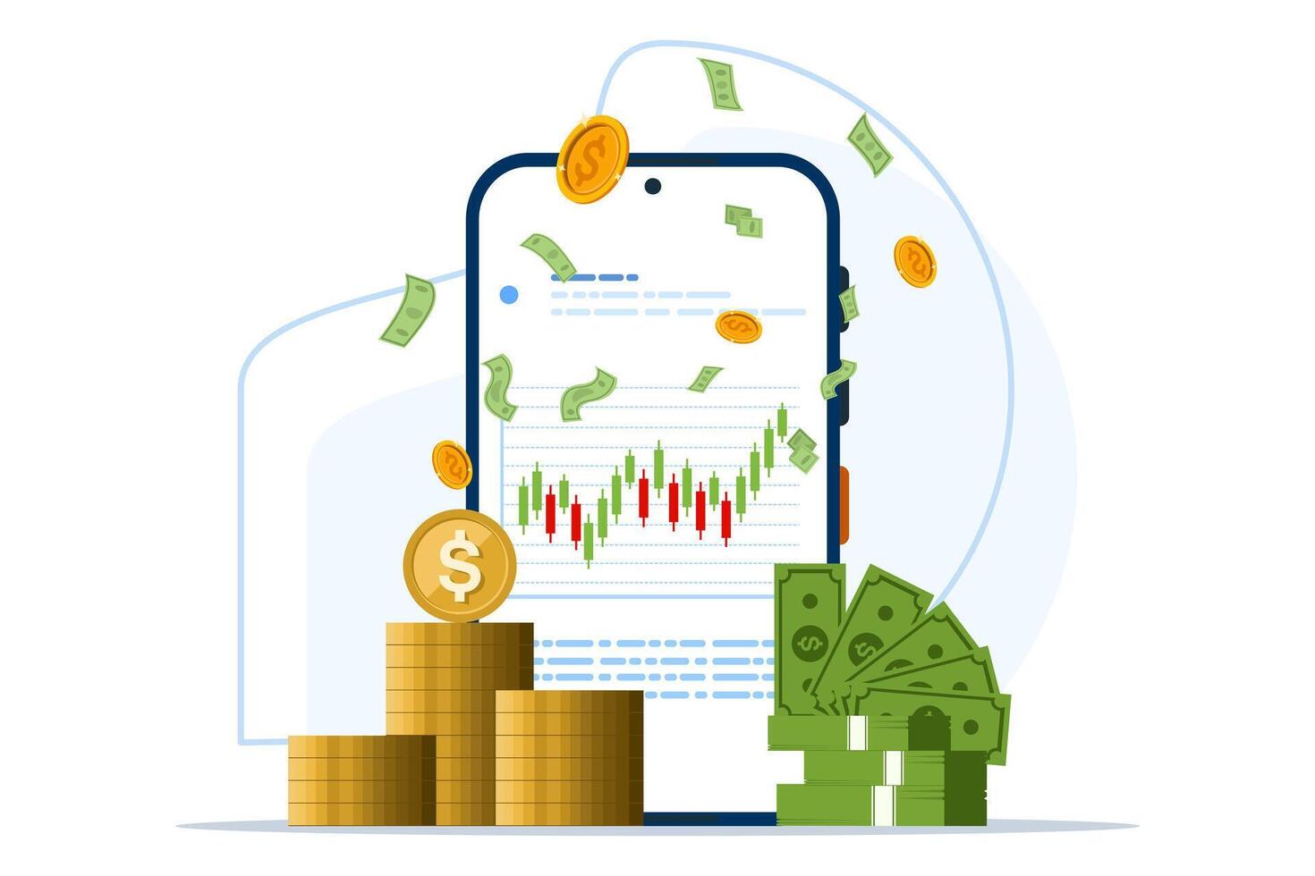stock trading concept with laptop or computer illustration. Web banner template for trading company graphic design. Financial charts for buying and selling for stock exchange market concept. vector