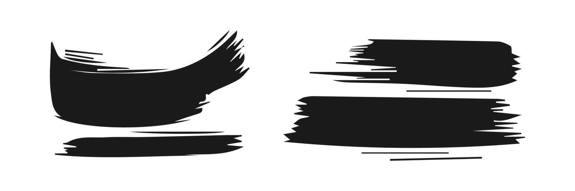 Artistic grungy black paint hand made creative brush stroke set isolated on white background. A group of abstract grunge sketches for design education or graphic art decoration vector