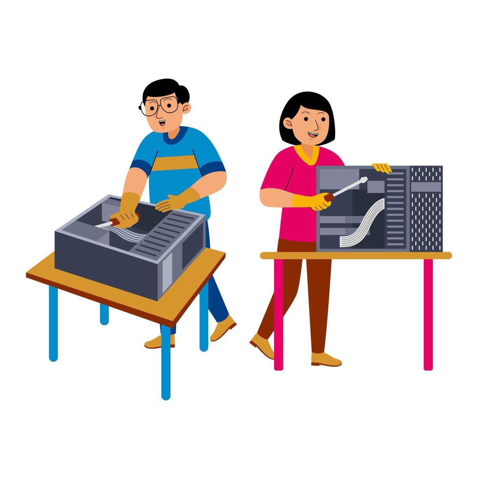 Man and Woman Computer Technician Profession vector