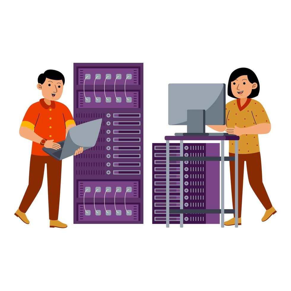 Man and Woman Network Engineer Profession vector