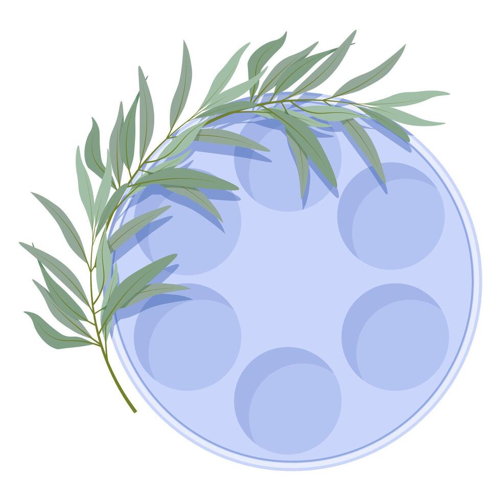 Empty blue seder plate with olive branch around vector