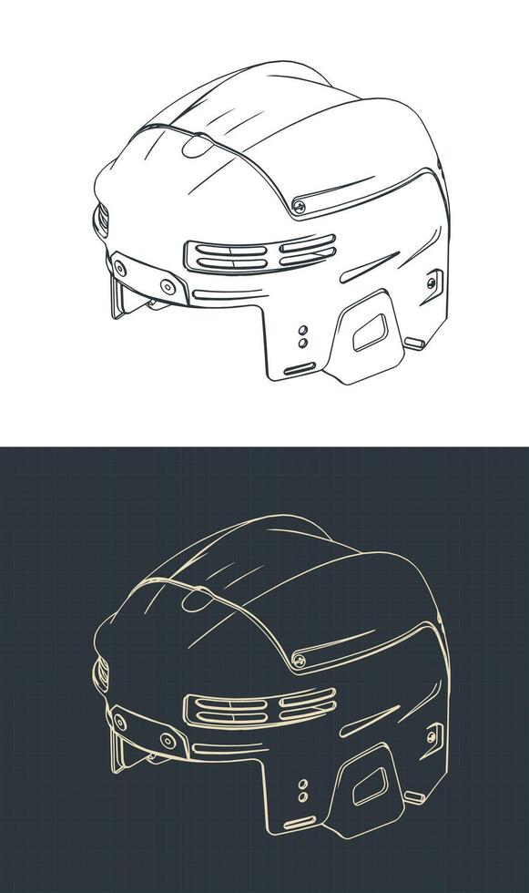 Hockey helmet isometric blueprints vector