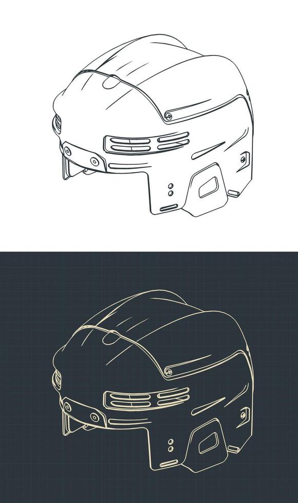 Hockey helmet isometric blueprints vector